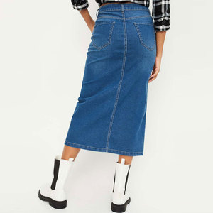Fashionable Top Trendy Winter Casual Regular Fit Midi Denim Skirts for Women with Custom Printed Logo on Waist A-Line - Product Image 1