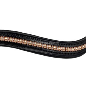 Bandeau de tête pour cheval en cuir véritable avec cristaux et strass, dernier design, noir, rembourré, à prix avantageux - Product Image 5