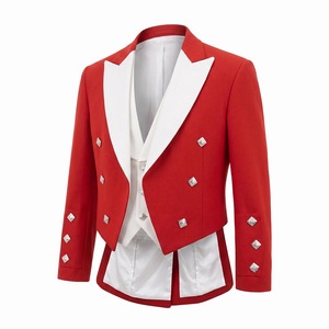 Chaqueta Roja Prince Charlie para Hombre con Solapas Blancas y Botones Plateados, Traje Escocés Formal - Product Image 3