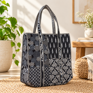 Bolso Tote Acolchado de Algodón Bohemio en Blanco y Negro, Bolso de Hombro con Estampado Abstracto, Bolso de Compras Casual para Mujer, Bolso de Mano de Moda para Uso Diario - Product Image 5