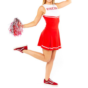 Uniforme de cheerleading pour adultes sans manches, jupe rouge et blanche avec logo WMHS imprimé sur le devant, en polyester - Product Image 5