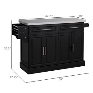 Carrello da Cucina Moderno Portatile Nero su Ruote con Piano in Acciaio Inox, Armadietti Contenitori, Porta Spezie Regolabile, Materiale in Legno MDF - Product Image 3