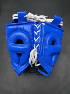 Conjunto de Boxeo Profesional de Estilo Moderno, Guantes, Protector de Cabeza y Protector Inguinal, Equipo de Entrenamiento y Sparring de Cuero Azul Premium - Product Image 6