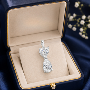 สร้อยคอจี้เพชรทรงลูกแพร์คู่รูปหัวใจ เพชรเลี้ยงในห้องปฏิบัติการ 14K ทองคำขาว VVS ไร้สี สำหรับเป็นของขวัญวันครบรอบสำหรับผู้หญิง - Product Image 4