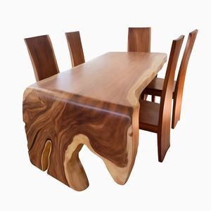 Table à manger en bois de Suar naturel, de qualité export, moderne, écologique, avec courbes artistiques en cascade, banc en bois massif, vente en gros, sur mesure - Product Image 5