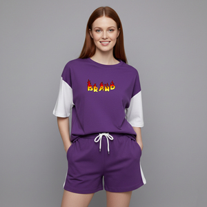 Conjunto de 2 Piezas para Mujer, 100% Algodón, Corte Regular, Camiseta y Pantalones Cortos con Encaje en la Rodilla, Estilo Vintage Bordado, Estilo Urbano - Product Image 3