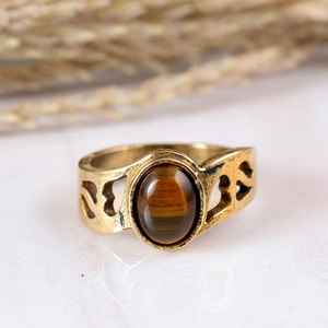 Boho Retro Brass Gold Tiger Eye 14K Gold Plated Bezel Setting <b>Ring</b> Antique Finish Handmade Signet <b>Statement</b> <b>Ring</b> Unisex - Product Image 1
