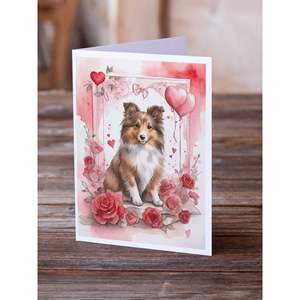Whimsical Sheltie Valentine Roses A7 Tamaño 5x7 Tarjetas de notas en blanco Paquete de 8 con sobres Tarjetas de felicitación - Product Image 2