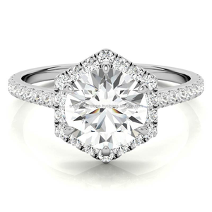 Bague de fiançailles de luxe personnalisée pour femme en argent sterling 925, diamant CVD de laboratoire taille brillant, certifié IGI, forme halo hexagonal - Product Image 1