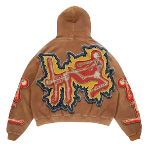 Sudadera con capucha unisex personalizada de peso pesado, estilo vintage, con apliques de calavera, oversize, estilo streetwear - Product Image 6