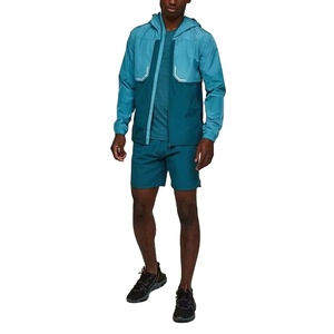 Chaqueta Cortavientos con Capucha para Hombre, Color Azul con Bloques de Color, Cierre de Cremallera, Ligera, Impermeable, Deportiva, para Otoño - Product Image 1