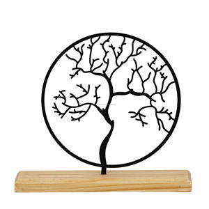 Pièce maîtresse de décoration de table en métal avec arbre séché en métal sur base en bois pour le salon, la chambre à coucher et la décoration intérieure Standard - Product Image 1