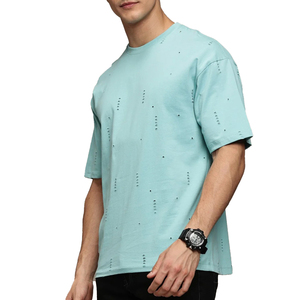 Camisetas para Hombre Tallas Grandes, Estilo Desgastado, 100% Algodón, Tela Gruesa y Cómoda, Logotipo Frontal Personalizable, Servicio OEM, Alta Calidad - Product Image 1