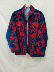 Blazer de Mujer con Cuello Mao de Terciopelo, Bordado Floral, Manga Larga, Corte Regular, Cuello Alto, Bordado a Mano, para Otoño - Product Image 2