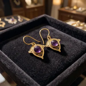 Pendientes de Piedra Preciosa de Labradorita Natural |   Joyería Artesanal de Latón |   Suministro al por Mayor y a Granel - Product Image 3