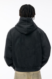 OEM Vintage Distressed Hem Custom Acid Wash Hoodie Thermal <b>Thick</b> 400-600GSM Drop Shoulder Custom Logo Washed Hooded Sweatshirts - Product Image 2