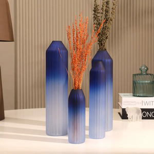 Elegant Amber Frosted Glass Vase <b>Slim</b> Design Decorative Vase for Home Office <b>Table</b> Centerpiece - Product Image 3