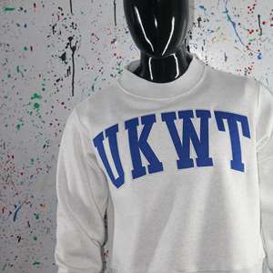 <b>UK</b> WT ASH GREY Mock Neck <b>Sweatshirt</b> 100% BLUE Applique Embroidery wide neck <b>Sweatshirt</b> Finer Threads - Product Image 6