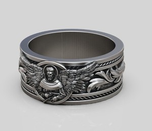 Bague audacieuse Saint Michel Ange Guerrier en argent sterling 925, style antique, pour homme et femme, bijoux de fête - Product Image 1