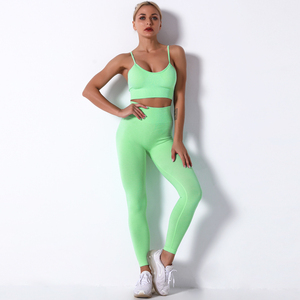 Seamless Yoga Set High Waisted <b>Leggings</b> and Sports Bra Two Piece Workout Outfit Breathable Fitness Clothing for Women Gym Wear - Product Image 6