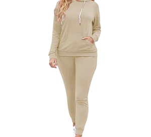 Casual Solid Color With Logo Women's Streetwear Tracksuit Set 100% Cotton Breathable Training Jogger Full Customization - Product Image 2