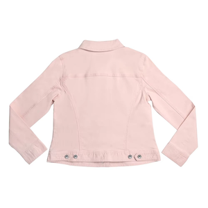 แจ็คเก็ตยีนส์ผู้หญิงสไตล์ลำลองสำหรับฤดูใบไม้ผลิ แบบสั่งทำขายส่ง สีซีดอ่อน คอปกพับ ดีไซน์ครอป ทรงปกติ - Product Image 2