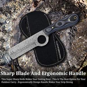 มีดคาวบอยเหล็กดามัสกัสตีขึ้นรูปด้วยมือ ด้ามไมคาร์ต้า ใบมีดแบบฟูลแทงค์ พร้อมปลอกหนังแพนเค้ก รับผลิตตามสั่ง (OEM) - Product Image 4