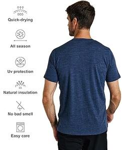 T-shirt en laine mérinos pour homme, 100 % coton, tricoté, couche de base douce, respirant, à manches courtes, col rond en laine - Product Image 6