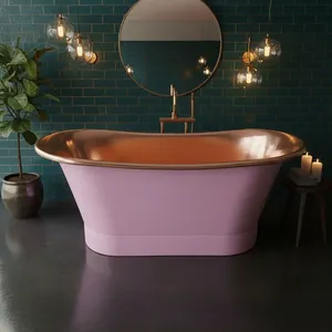อ่างอาบน้ำทองแดงแท้ทำมือ งานฝีมือประณีต ผิวสัมผัสสีชมพู หรูหรา เหมาะสำหรับห้องน้ำ สปา และตกแต่งบ้าน - Product Image 5