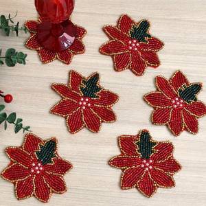 Handmade Knitted Embroidered Floral Pattern Coasters Eco-Friendly Polyester/Cotton Customizable Set of 4 for Home & Hotel Use - Product Image 4