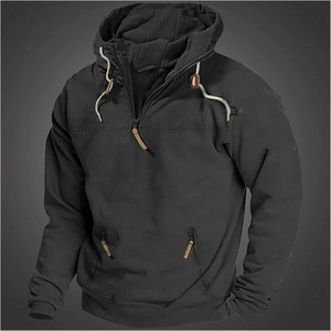 Cropped <b>Zip</b> up Hoodie Men's Half <b>Zip</b> <b>Hooded</b> Solid Color Hoodie Youth Sports Casual Loose Men's Hoodies Customizable - Product Image 4