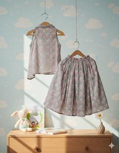 Conjunto de Falda y Top de Algodón Estampado para Niñas, Sin Mangas, Cintura Elástica, Diseño Floral/Puntos/Leopardo, Dos Piezas, Cintura Natural, para Verano - Product Image 3