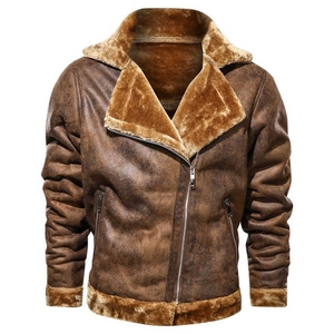 Nueva Chaqueta de Invierno para Hombre, Chaqueta de Cuero con Cuello Solapa, Estilo Vintage, Abrigo Cálido de Forro Polar Grueso, Chaqueta Masculina Ajustada - Product Image 4