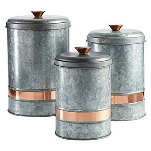 Ensemble de boîtes de conservation alimentaire en fer galvanisé au design élégant pour la cuisine, boîte de rangement pour thé, café et sucre avec couvercle - Product Image 1