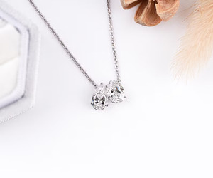 925 <b>Silver</b> Toi Et Moi Pendant <b>Necklace</b> Oval and Pear Cut Lab Grown Diamond Pendant <b>Necklace</b> <b>Solid</b> Gold Jewelry Wholesaler - Product Image 4