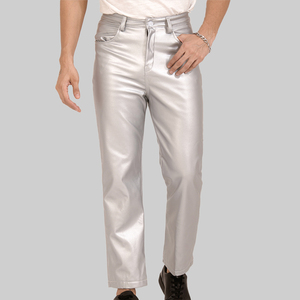 Overol Unisex Plateado con Recubrimiento de PU, Corte Recto, Cintura Alta Elástica, Bolsillos Laterales, Lona de Peso Medio, Estilo Invernal, Transpirable - Product Image 2