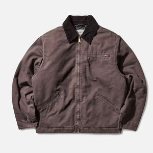 Chemise-veste de travail en toile pour homme, couleur unie, col rabattu, fermeture éclair, coton lavé, style automne - Product Image 1