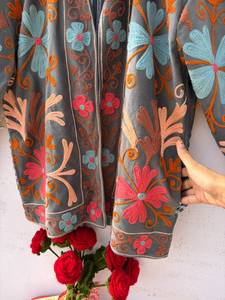 Handmade Suzani Embroidered Bomber Velvet <b>Jacket</b> Floral Pattern Eco-Friendly Breathable Boho <b>Gothic</b> Winter Festival Cotton - Product Image 2