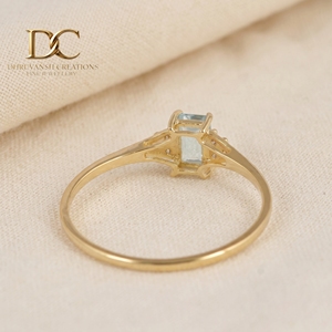 Anillo de Oro Amarillo Sólido de 14 Quilates con Diamante Cultivado en Laboratorio y Aguamarina, Joyería Fina Especial para Mujer - Product Image 2