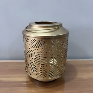 Gold Metal Candle Lantern Leaf Cut Design Tealight Holder <b>Decorative</b> <b>Table</b> Lantern Home <b>Decor</b> - Product Image 2