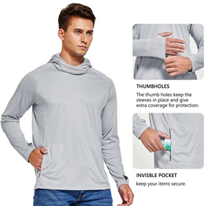 Unisex Light Gray Long Sleeve Fishing <b>Shirt</b> UPF 50 Anti-Uv Quick Dry Breathable 88% Polyester 12% Spandex Solid Color Pullover - Product Image 4