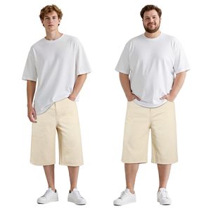 Pantalones Cortos Bermuda de Color Sólido para Hombre, Casuales, de Algodón, Corte Holgado, Cintura Media, Cintura Elástica con Bolsillos, Blanco Beige - Product Image 1
