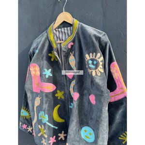 Veste en velours en gros, broderie serpent, manteau brodé main, veste Suzani avec deux poches latérales, veste chic bohème pour femme - Product Image 5