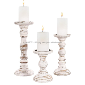 Support de bougie en bois de manguier artisanal d'inspiration vintage pour Noël, les fêtes, les mariages, la décoration de la maison - Product Image 1