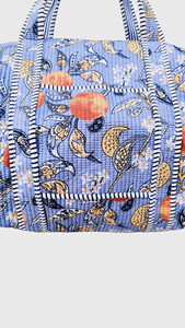 Sac de voyage week-end en velours côtelé bleu imprimé avec poignées rayées, grande capacité - Product Image 6