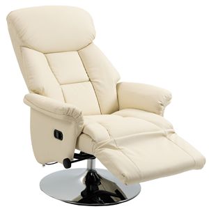 Cream White PU Leather Adjustable Recliner Chair with <b>Footrest</b> & Padded Arms Steel Base Recliner - Product Image 1
