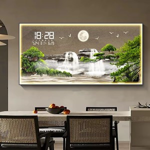 Reloj de Pared Digital con Marco de Diamantes de Porcelana y Cristal LED, Arte de Pared con Diseño de Paisaje, Decoración para Restaurantes con Cuadros de Regalo - Product Image 2