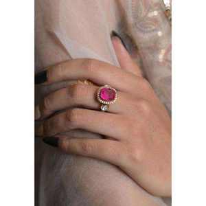 Anillo Kundan de plata de ley 925 certificado, de diseño de lujo, ovalado, rosa, el más vendido, para novias indias, para bodas y fiestas. - Product Image 1