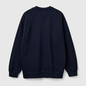 Pull unisexe col rond bleu marine, coupe classique, tricoté, doublure écologique, 360g, couleur unie, décontracté, polyester, imprimé en relief, automne - Product Image 3