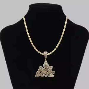 Collar con Colgante Hip Hop Bag Boyz, Chapado en Oro de 22K, con Moissanita, Diseño de Letras para Uso Diario Masculino - Product Image 2